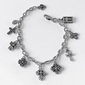 Brighton Eternity Cross Charm Bracelet Two Tone Silver Gold Adjustable 7-8.5"
